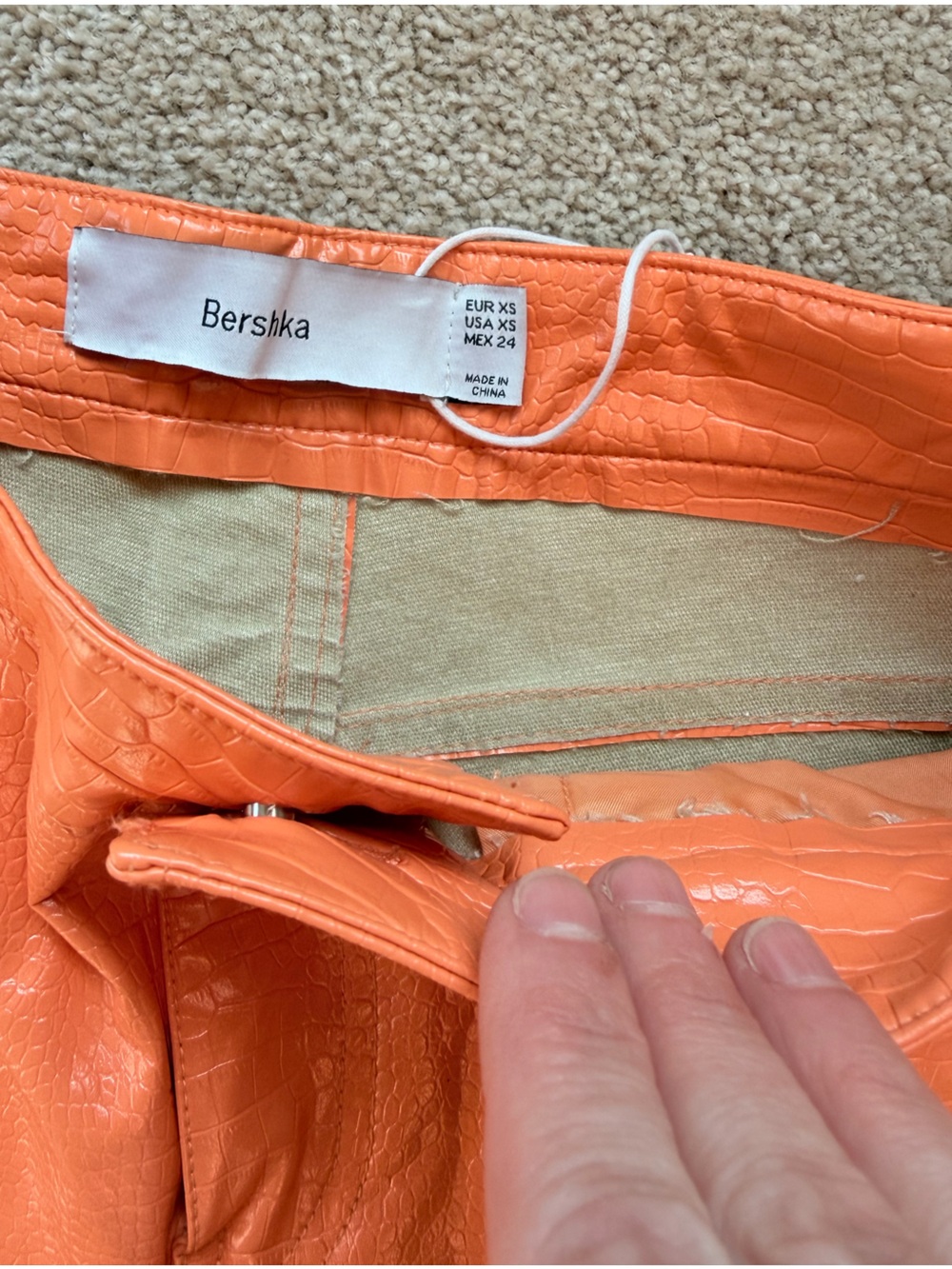 Bershka Orange Faux Croc Straight Leg Pants